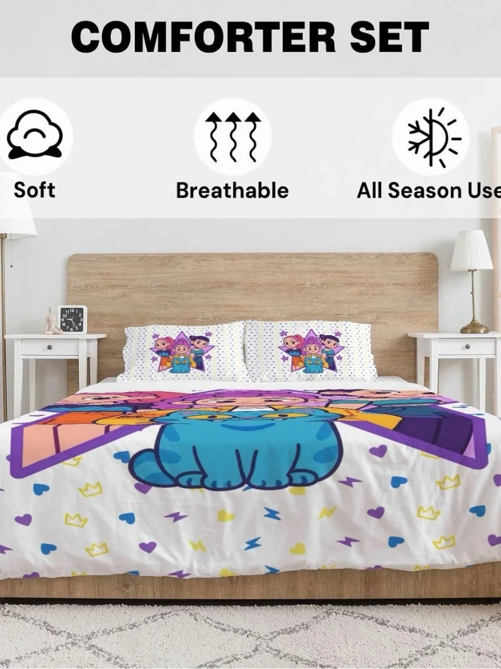 Allojoy Cute Korean Anime Hunter Comforter Set with Pillowcase